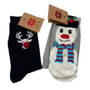 Christmas Snowman Red Nose Reindeer Women’s Festive Christmas Socks 2 Pairs New